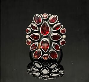 Artisan  Bohemian Garnet Cluster Statement Ring Size 8